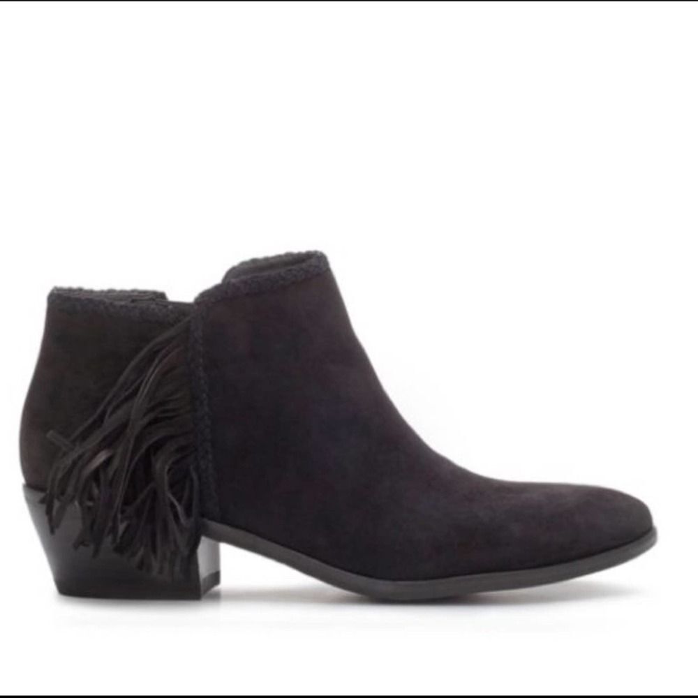 Sam Edelman Paige Suede Fringed Bootie 6 Black
